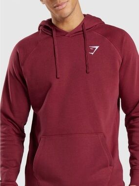 GYMSHARK Men’s Sm Maroon Hoodie Sweatshirt Logo Kangaroo Front Pocket Like New
